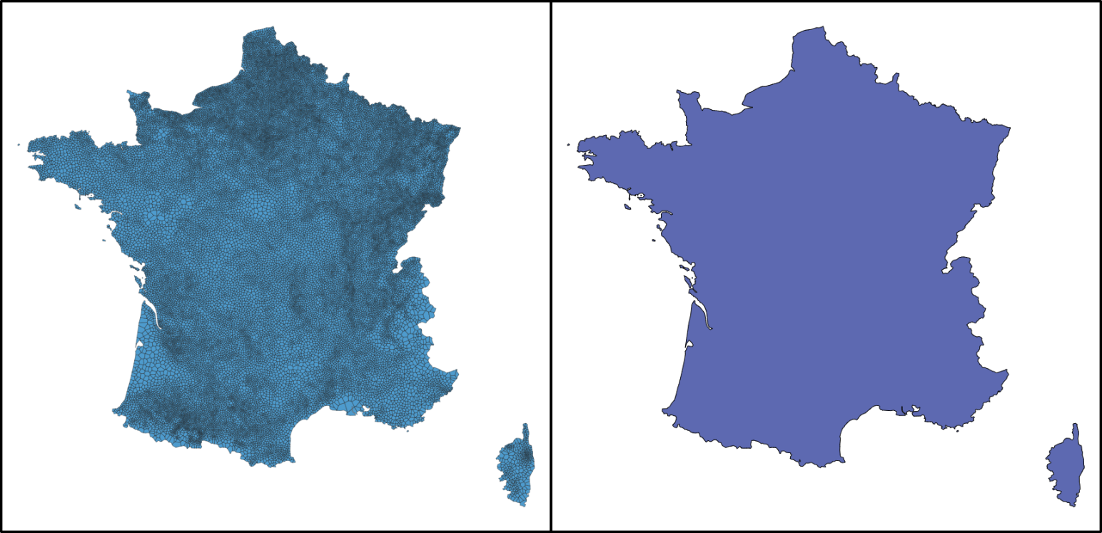 Aggregation of French communes without grouping field