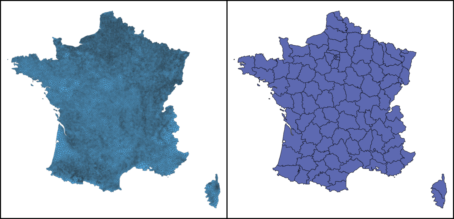 Aggrégation des communes françaises par département