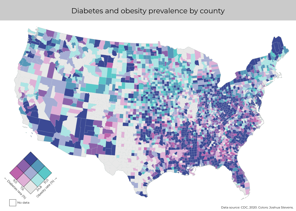 Diabetes and obesity by county in the United States