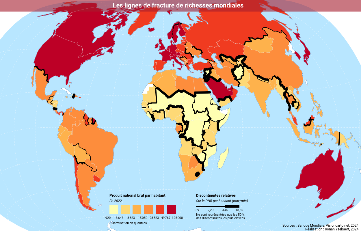 Carte 'Les lignes de fracture de richesses mondiales'