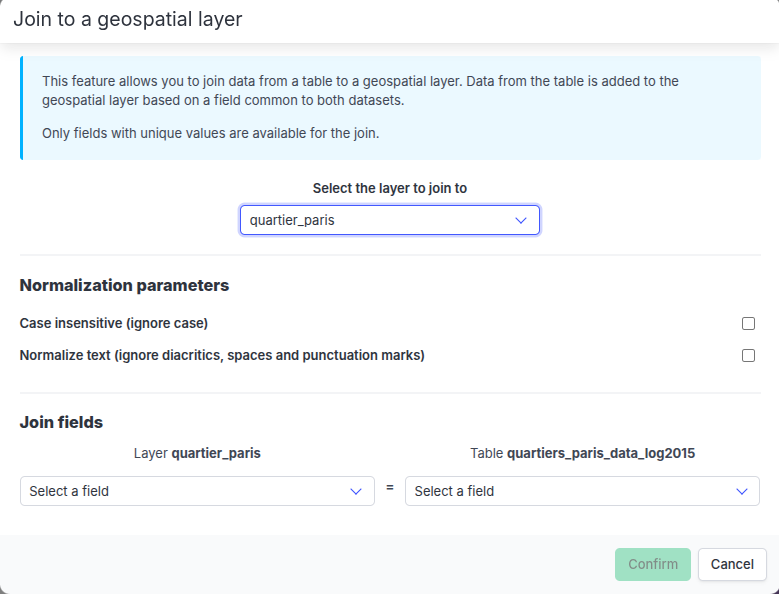 Join modal window before selecting identifier fields