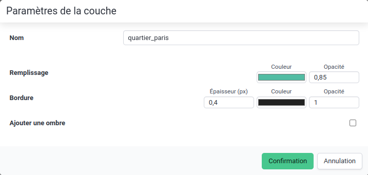 Layer parameters (default representation)