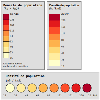 Example of legends that can be configured for a choropleth map