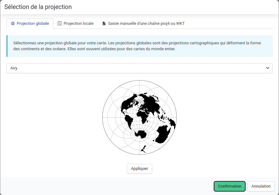 Selection of a global projection