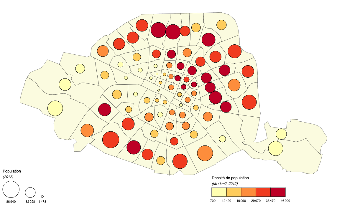 Proportional symbols map (coloration by quantitative variable)