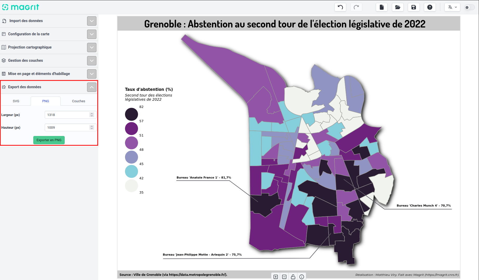 Options d'export de la carte