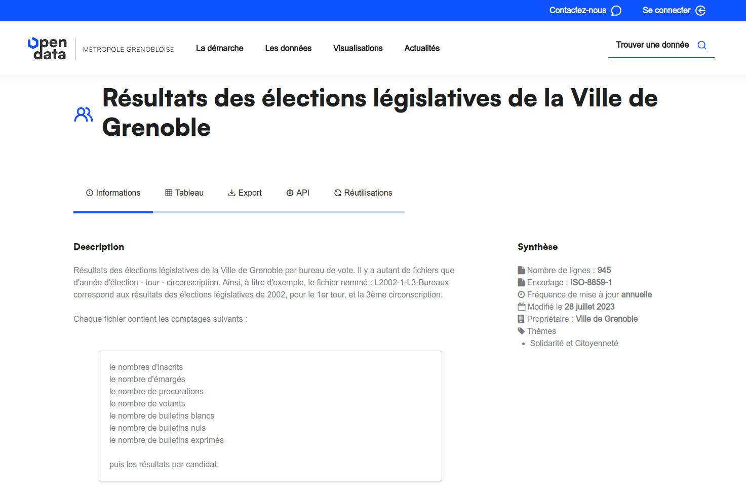 Page 'Résultats des élections législatives de la Ville de Grenoble'