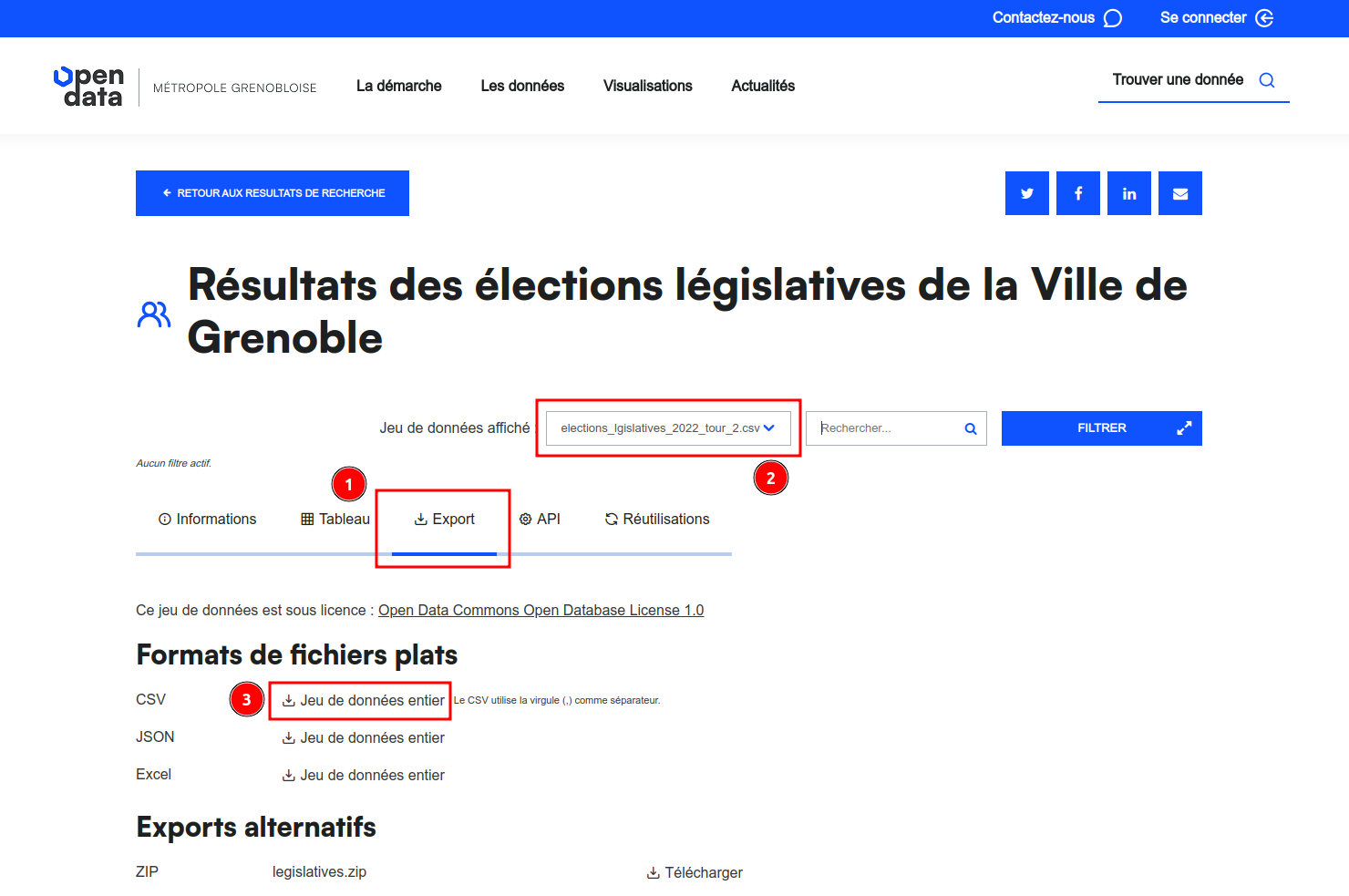 Téléchargement du fichier CSV des résultats des élections législatives de Grenoble