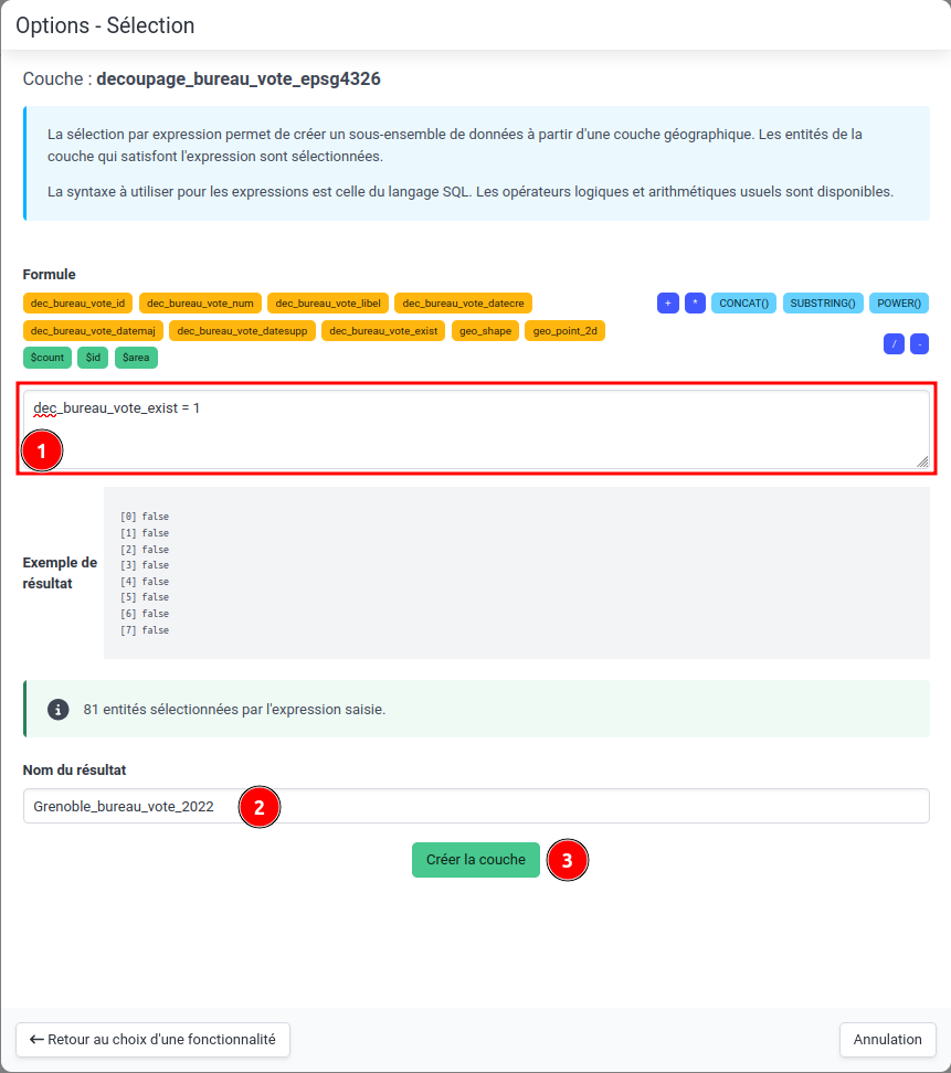 Sélection attributaire des bureaux de vote actuels