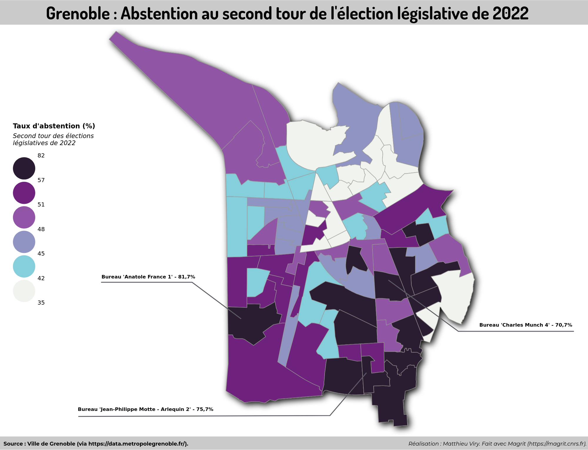 Carte 'Grenoble - Abstention au second tour des élections législatives de 2022'