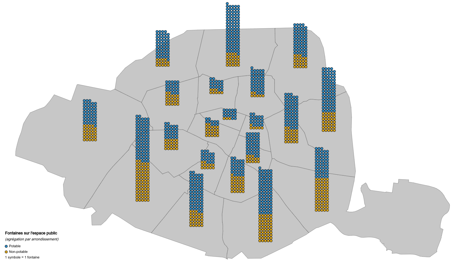 Exemple de carte en gaufre avec 2 variables de stock et nombre de colonnes fixe