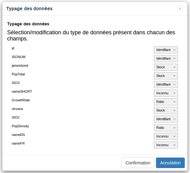 Dialogue de typage des données